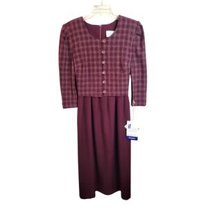 NWT‎ Pleated Midi Dress VTG Leslie Belle Purple Plaid Tie Back Women's Size 12P